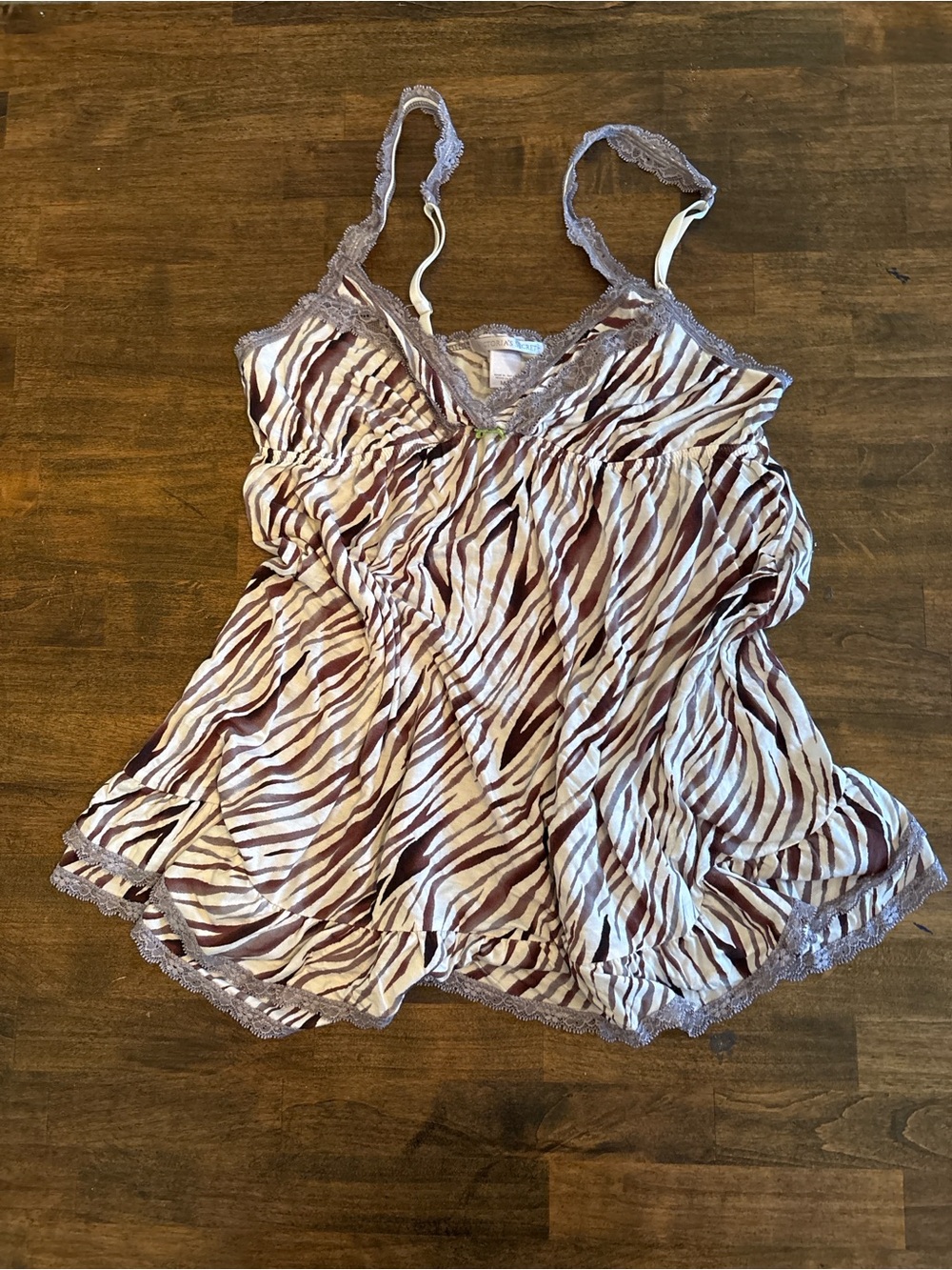 Victoria's Secret Zebra-Print Lace Trim Cami/sleep wear- Brown & White